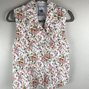 Vtg French Dressing Jeans Paris Sleeveless Floral Top Collared Zip Up Sz 6